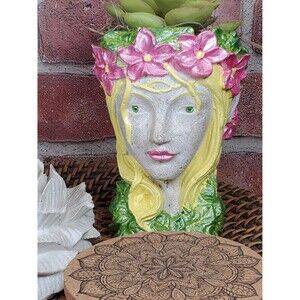 Hand Painted Cement Goddess Planter Pot, Concrete Girl Flowers Succulent Planter